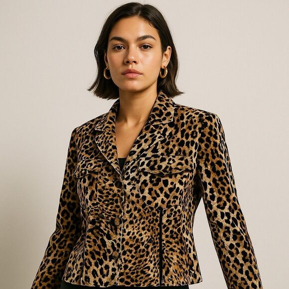 Aris.A Leopard Velvet Shirt L Y2K Vintage Fall Layering Mob Wife Statement - Picture 11 of 11